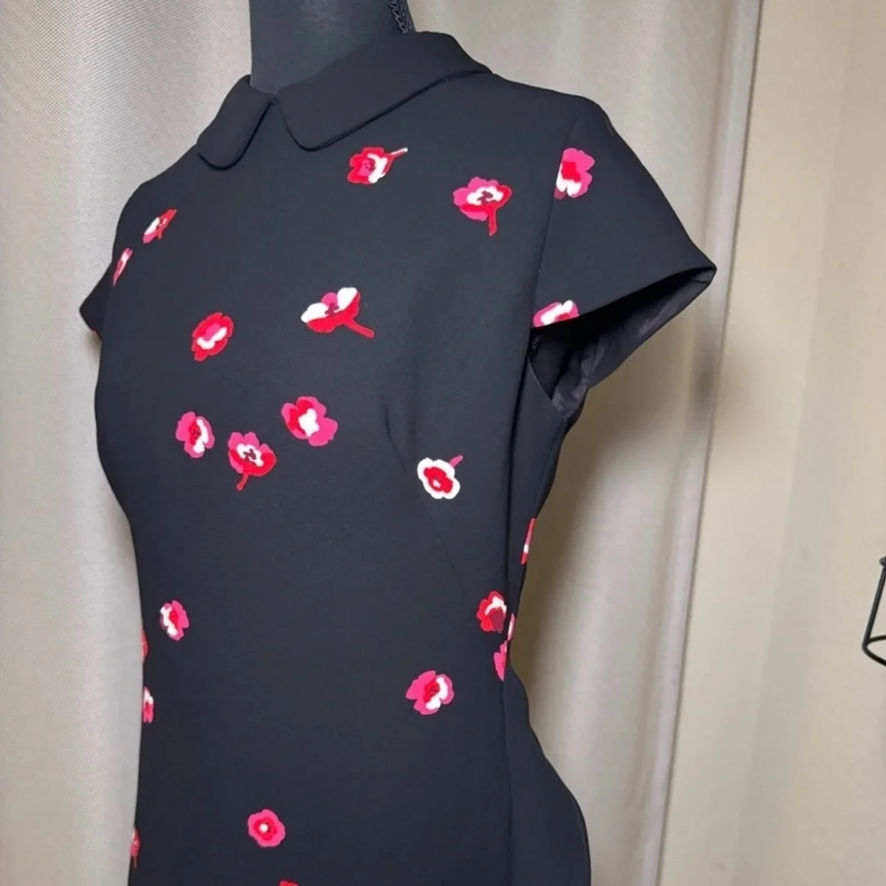 Kate Spade Black Floral Mini Dress Peter Pan Collar Ruffle Size 4